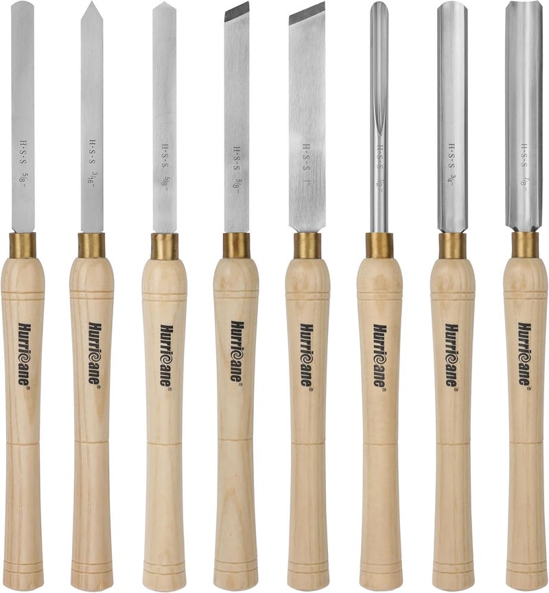 Hurricane 8pc Wood Lathe Chisel Set with Wooden Box, HSS Wood Turning Tools for Woodworking, for Precision Cutting and Smooth, Detailed Projects - Image 1
